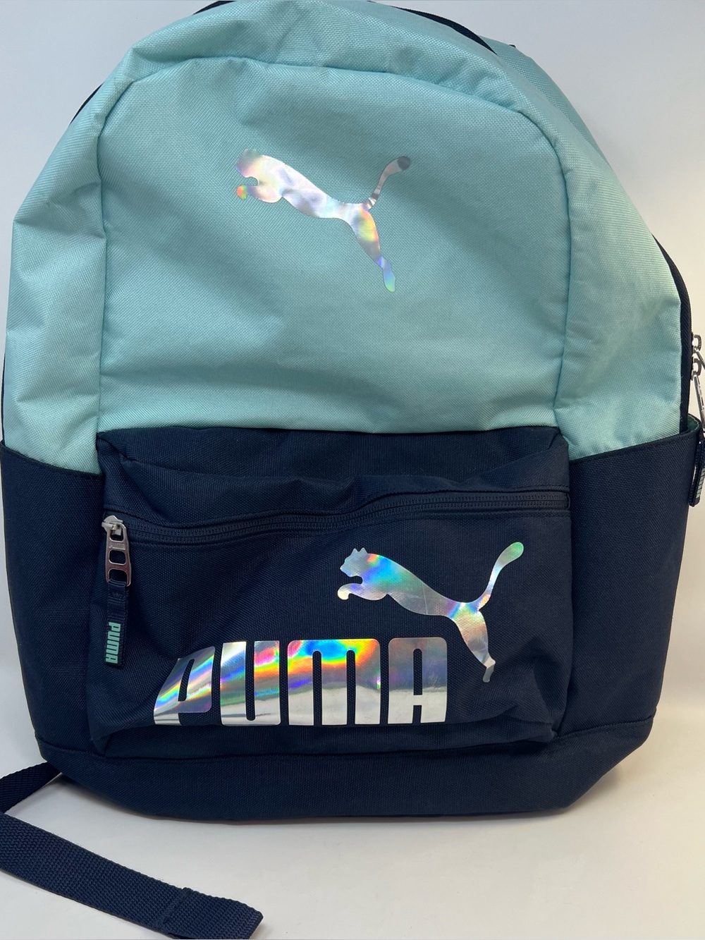 PUMA Backpack Mint Green & Black Holographic Logo School Travel Bag